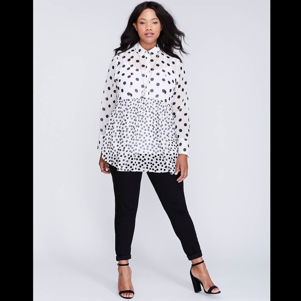 Lane Bryant sheer polka dot baby doll top